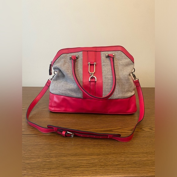 London Fog  Leather & Tweed Handbag - Picture 1 of 8